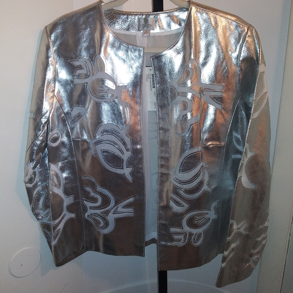 NWT Chicos Silver Leather Jacket